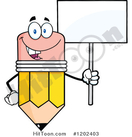 Pencil Clipart  1202403  Happy Pencil Mascot With A Sign By Hit Toon