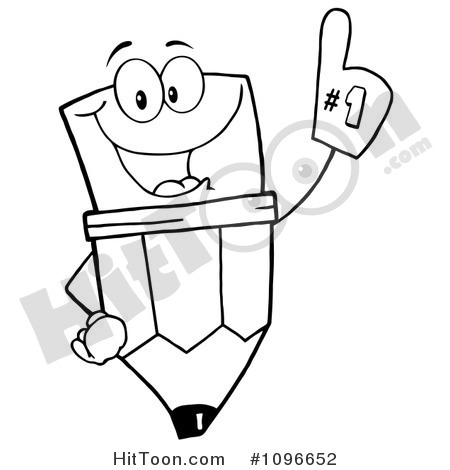 Pencil Clipart Outlined Happy School Wearing Number