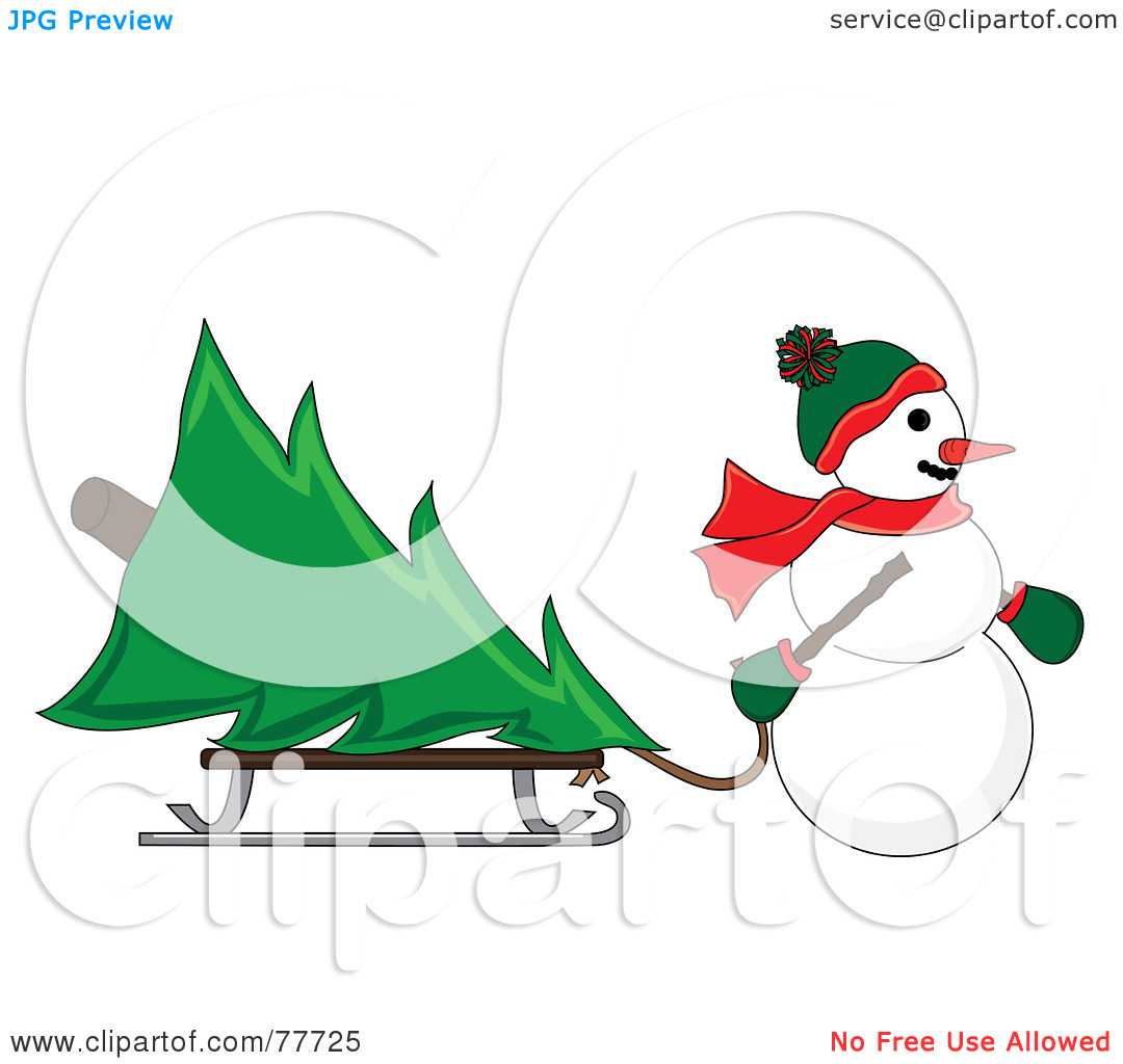 Pulling A Christmas Tree On A Sled Through The Snow By Pams Clipart
