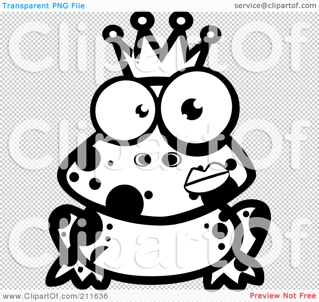Rf  Clipart Illustration Of A Black And White Crowned Frog Prince
