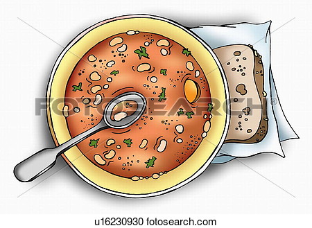 Stock Illustration Of Bowl Of Bean Soup With Slice Of Grain Bread