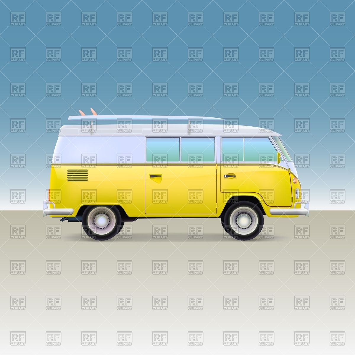 Van With Surfboard   Side View Download Royalty Free Vector Clipart