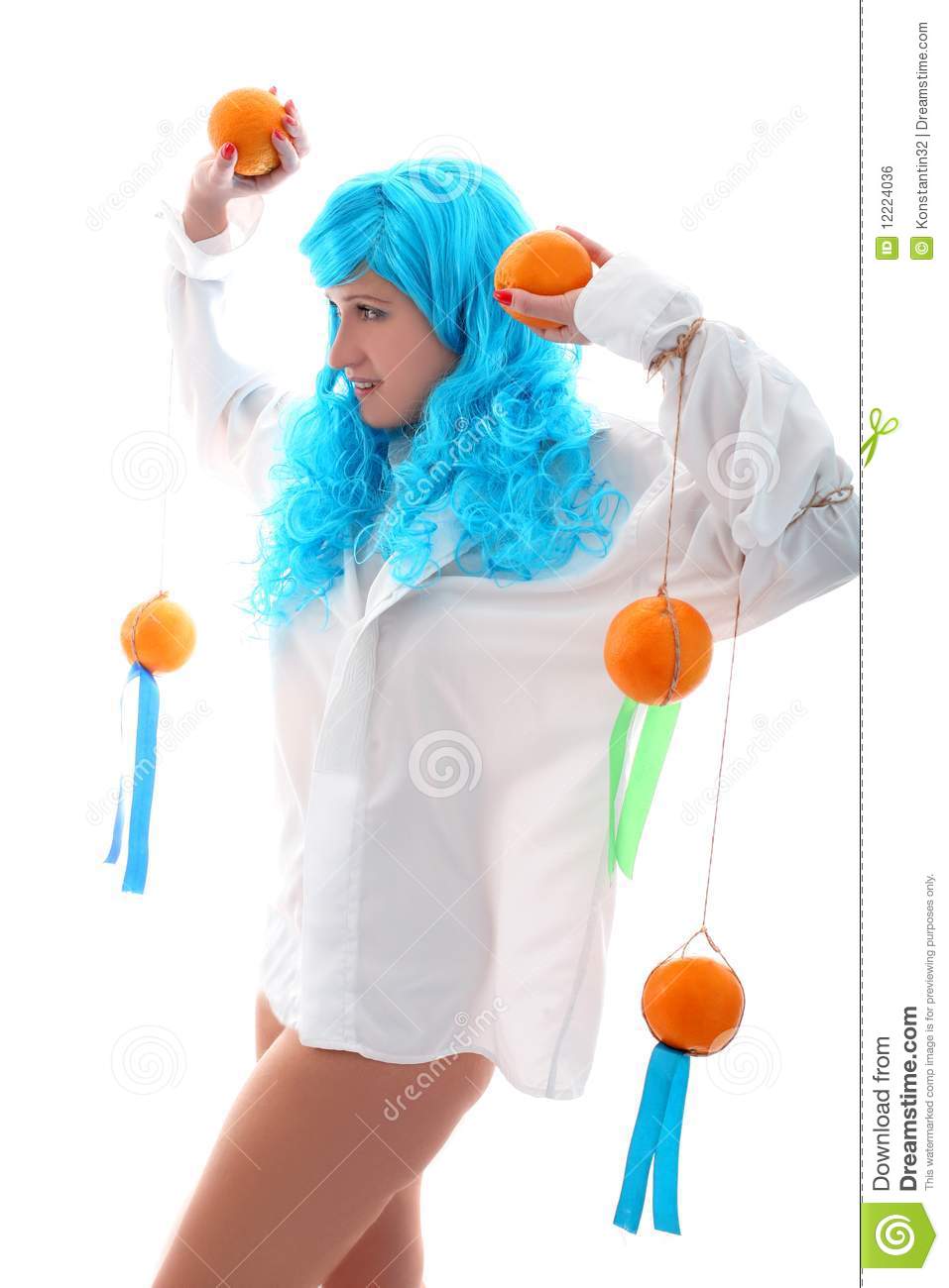 Blue Hairs Girl Vs Fruits Royalty Free Stock Image   Image  12224036
