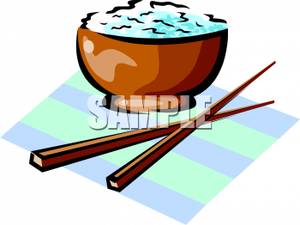 Bowl Of Rice With Chopsticks   Royalty Free Clipart Picture