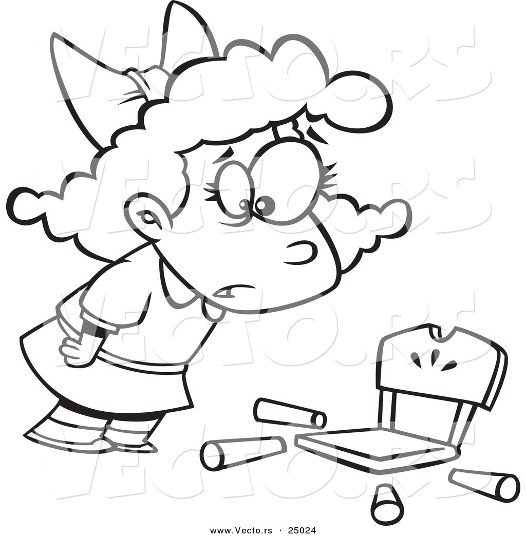 Cartoon Girl Goldilocks With A Broken Chair   Outlined Coloring Page
