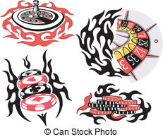 Casino Roulette And Chips Set Of Color Vector Illustrations