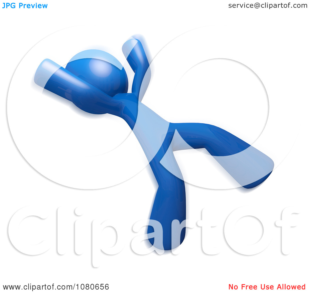 Clipart 3d Blue Man Slipping Backwards   Royalty Free Cgi Illustration