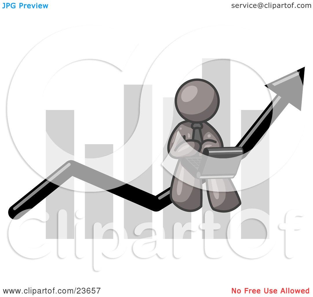 Clipart Illustration Of A Gray Man Conducting Business On A Laptop