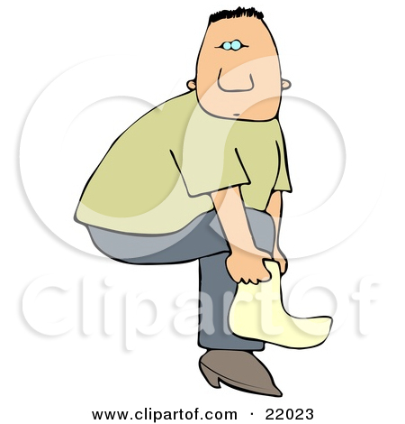 Clipart Illustration Of A White Man Slipping A Cover Over His Boot Or