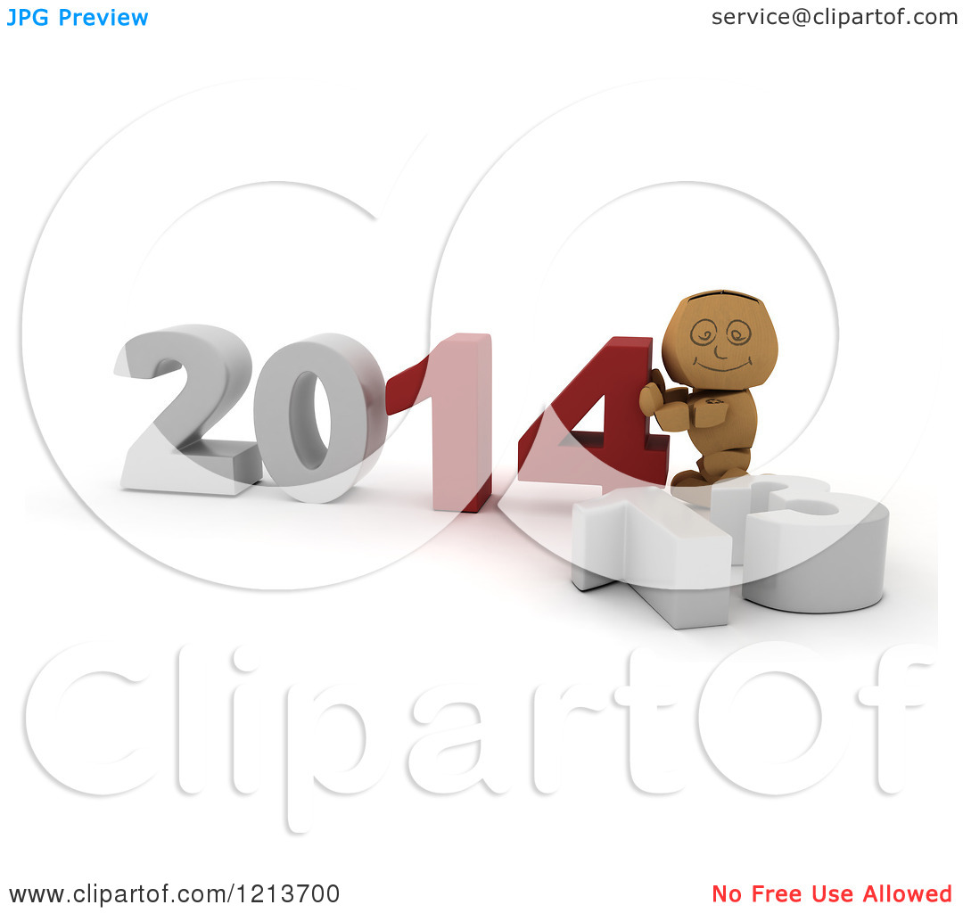 Clipart Of A 3d Box Boy Pushing New Year 2014 Numbers Together By A
