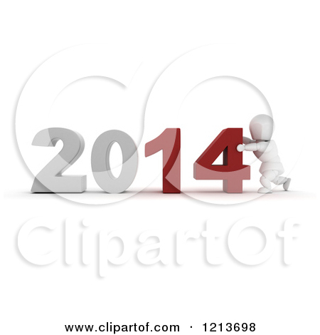 Clipart Of A 3d White Character Pushing New Year 2014 Numbers Together