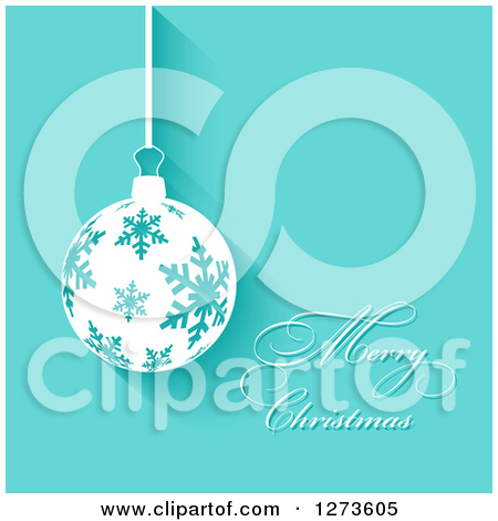 Clipart Of A Merry Christmas Greeting And Suspended Snowflake Bauble