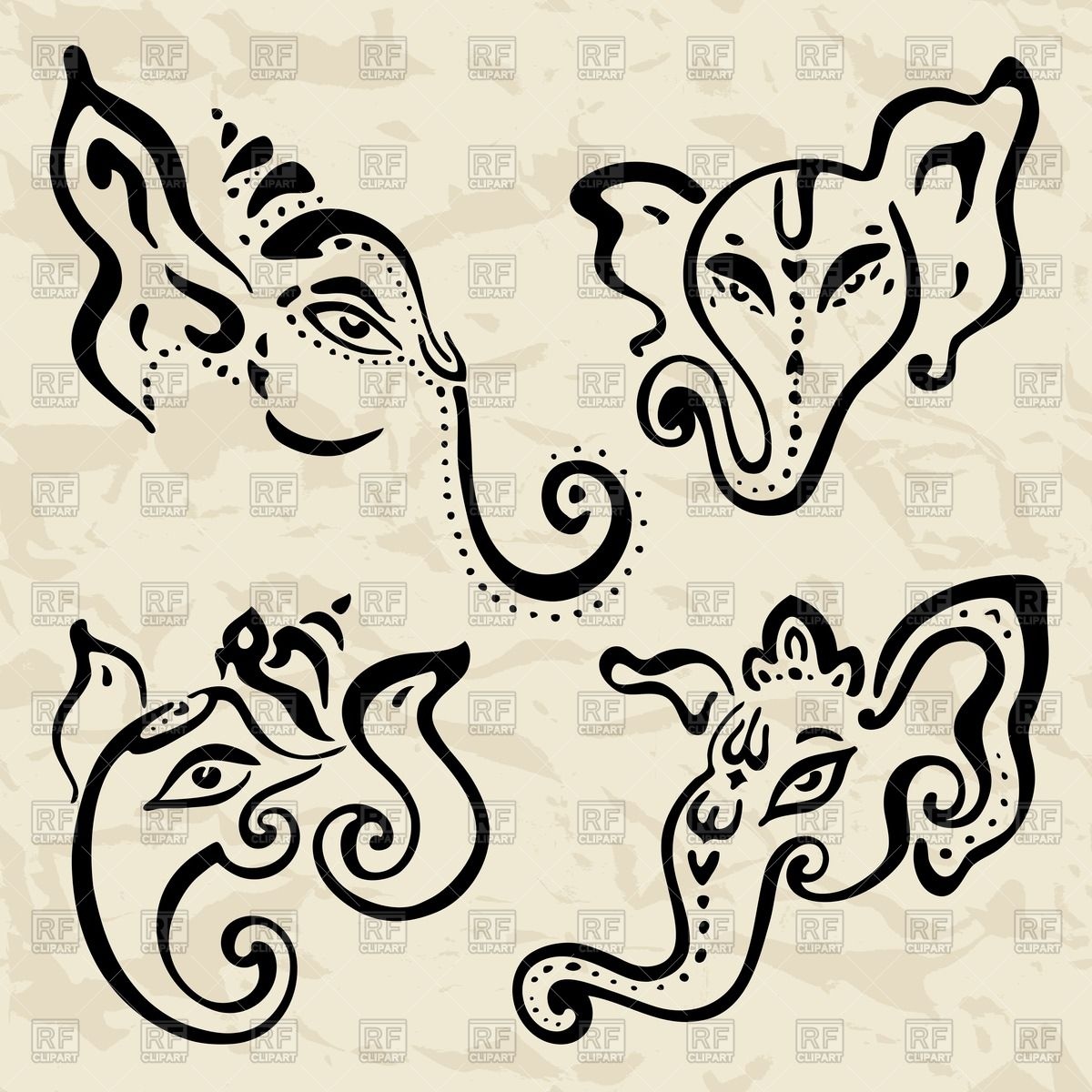 Contours Of Hindu God Ganesh Silhouettes Outlines Download Royalty