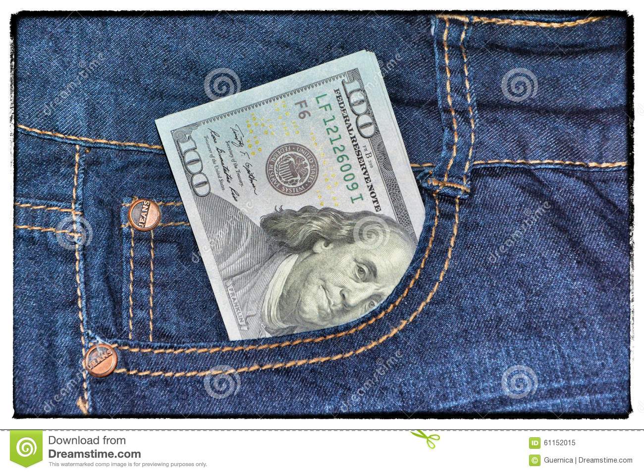 Dollars Usd Grunge Of American Money Is In The Pocket Of Blue Jeans