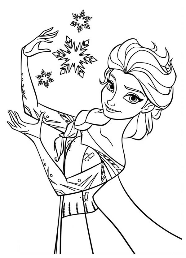 Elsa The Snow Queen Making Snowflakes Coloring Page Frozen Coloring