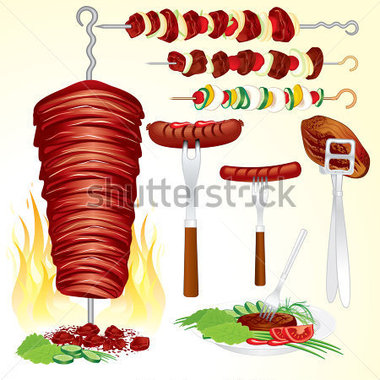 Grilled Bbq Meat Set  6 Vector Illustrations   Include Isolated Hot