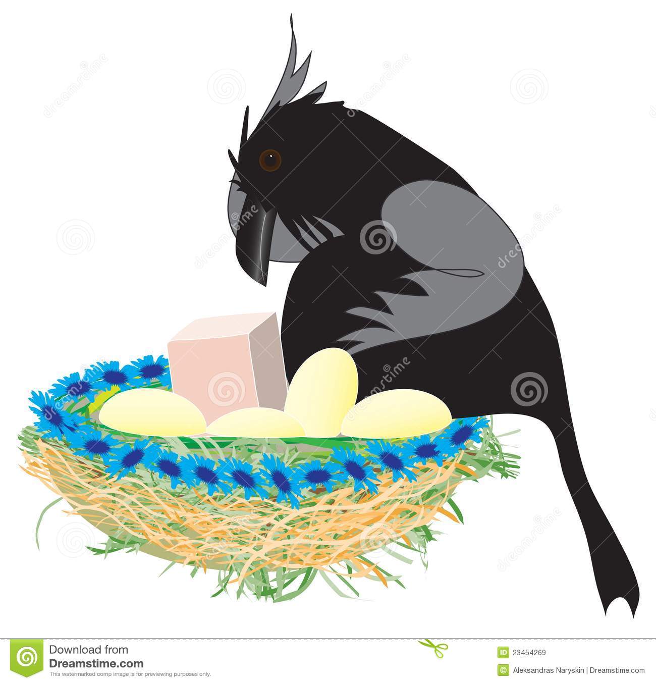 Humorous Illustration Of Cartoon Crow And His Nest On A White