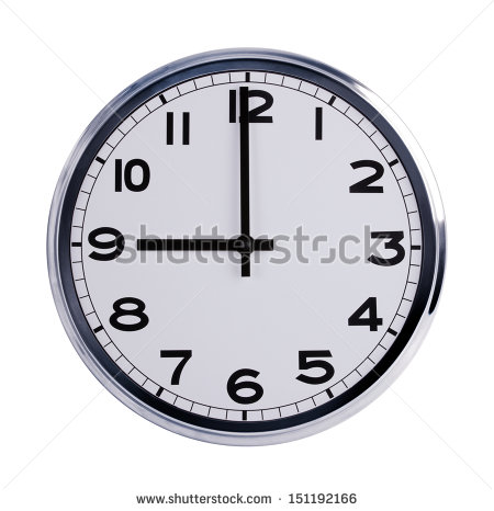 Large Round Office Clock Shows Nine O Clock   Stock Photo