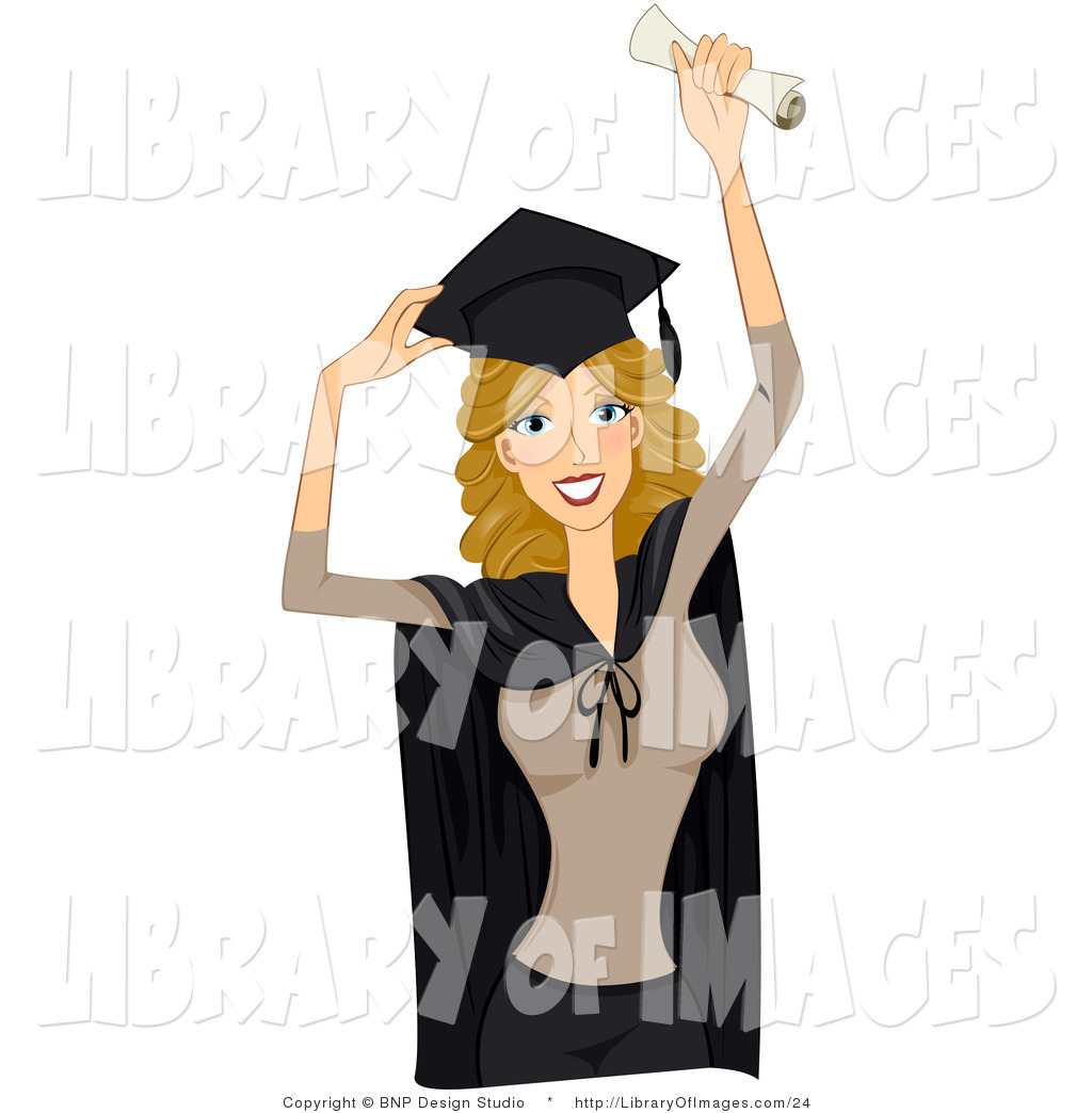 Larger Preview  Clip Art Of A Dirty Blond Graduating Woman Holding A    