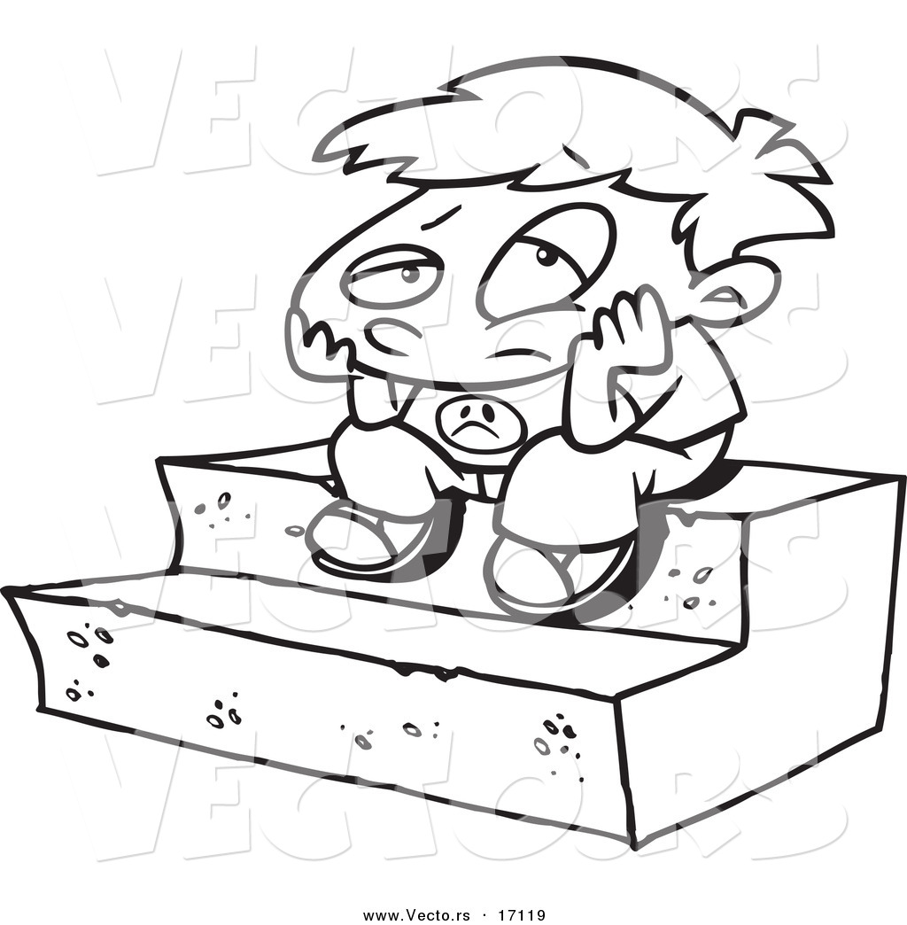 Larger Preview  Vector Of A Cartoon Bored Boy Sitting On Steps