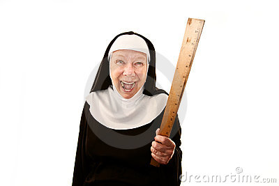 Laughing Nun Brandishing A Ruler Royalty Free Stock Photography