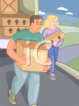 Man And Woman Unloading A Moving Truck   Royalty Free Clipart Image