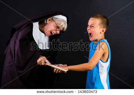 Nun Punishing A Young Child By Hitting Him On The Knuckles With A