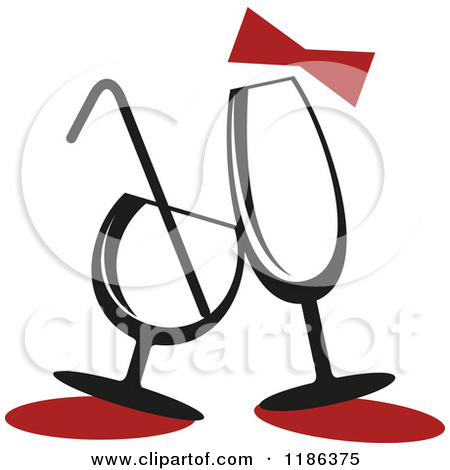 Red Bow Over Champagne And Cocktail Glasses