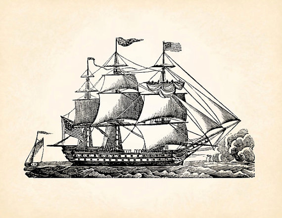 Ship Boat Tall Clipper Sail Vintage Printable Image Graphic Digital    