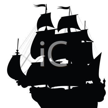 Silhouetted Clipper Ship   Royalty Free Clip Art Picture
