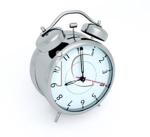 Silver Alarm Clock At Nine O Clock   Royalty Free Clipart Picture