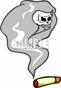 Skull In A Cloud Of Cigarette Smoke   Royalty Free Clipart Picture