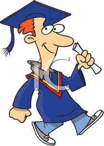 Smiling Man In A Blue Cap And Gown Holding A Diploma Clip Art Image    