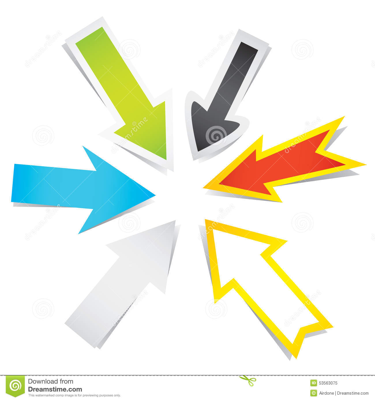Vector Illustration Of Many Arrows Pointing To The Center Isolated On