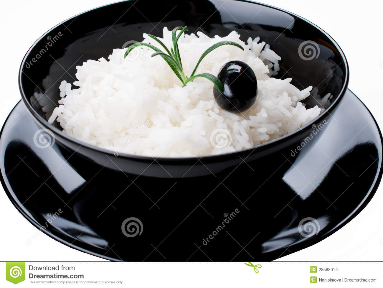 White Rice In Black Bowl Isolated Stock Images   Image  28588014