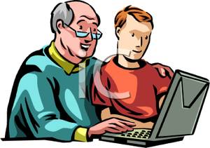 And Grandson Working On A Laptop   Royalty Free Clipart Picture