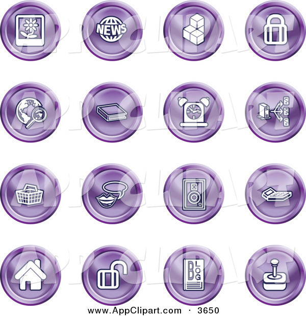 Clip Art Of A Collection Of 16 Purple Icons Of A Polaroid News Cubes