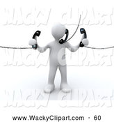 Clipart Of A 3d Busy White Person Holding And Talking On Three Corded