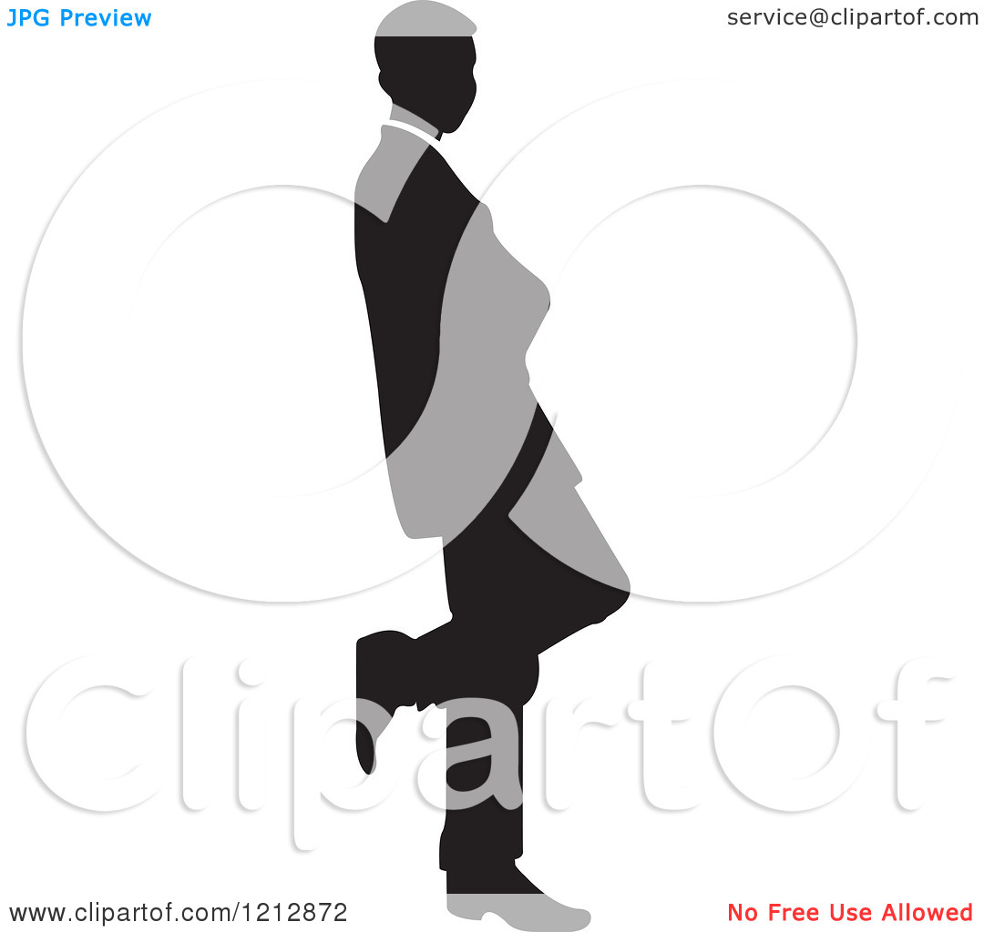 Clipart Of A Silhouetted Businessman Leaning Against A Wall   Royalty