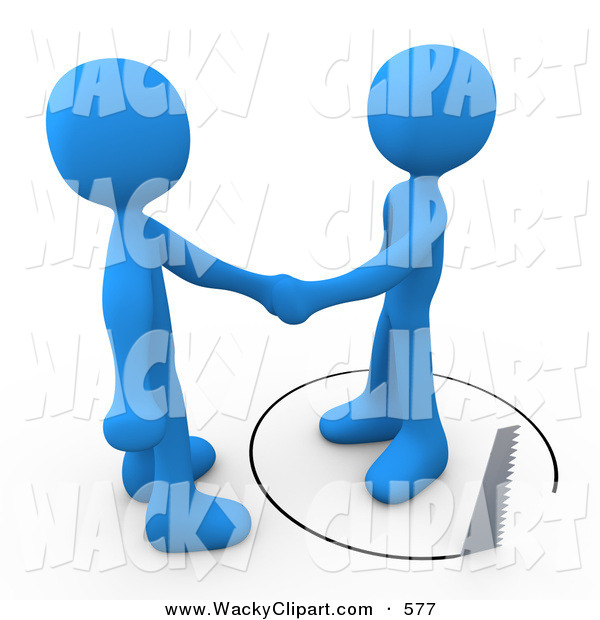Clipart Of A Trusting And Unsuspecting Blue Man Shaking Hands On A