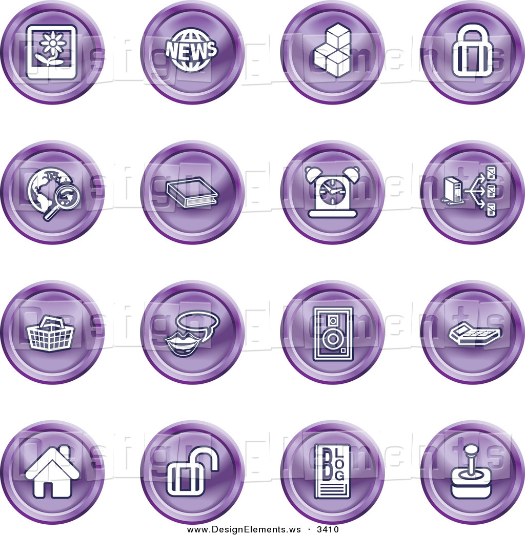 Design Element Clipart Of A Collection Of Sixteen Purple Icons Of A