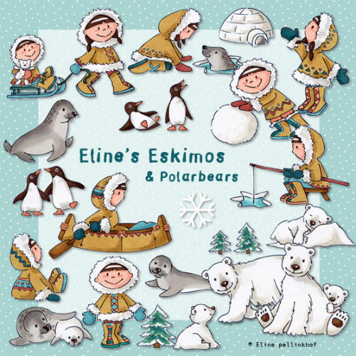 Eline S Digital Clipart Set   Eline S Eskimos   Polar Bears