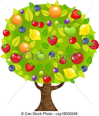 Fruit Tree With Gradient Mesh Vector Illustration