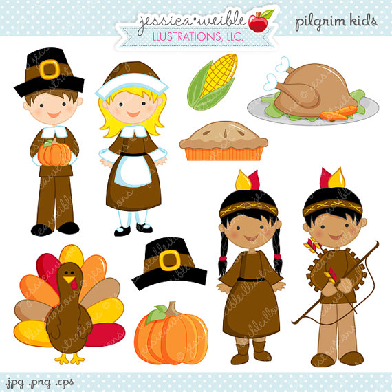 Pilgrim Kids Cute Digital Clipart   Commercial Use Ok   Pilgrim    