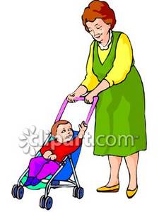 Pushing Her Grandson In His Stroller   Royalty Free Clipart Picture