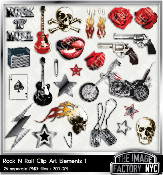 Rock  N  Roll Clipart Collection For Digital Scrapbooking Invitations