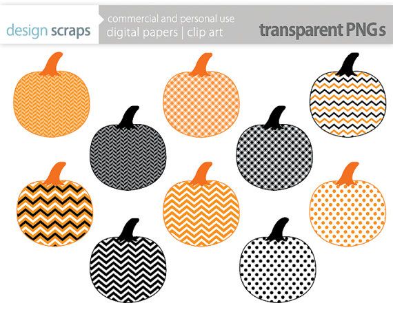 Autumn Pumpkins Patterned Fall Harvest Chevron Digital Clipart