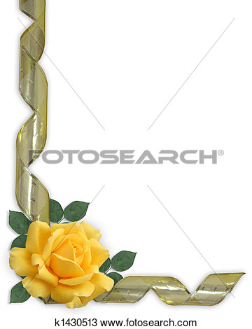 Border Or Frame With Yellow Roses Gold Ribbons And Copy Space