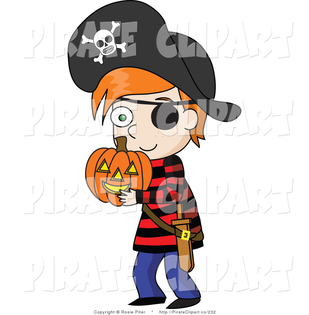 Boy Dressed A Pirate And Carrying A Halloween Pumpkin By Rosie Piter