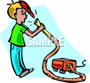 Boy Sucking His Hat Into A Vacuum Cleaner By Accident Clip Art Image
